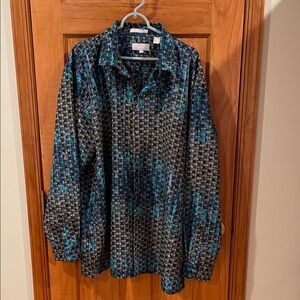 Men's Blue and Black Casual Button Down Shirt